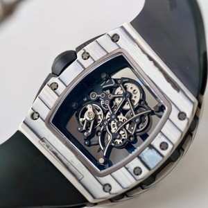 Montre mécanique de luxe pour hommes, boîtier tonneau, cadran squelette, tourbillon blanc, cristal saphir, bracelet en silicone, 42mm - Product Image 2