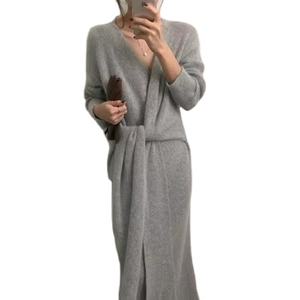 Nuovo Abito Maglione Invernale in Cashmere e <span class=keywords><strong>Lana</strong></span> Stile Coreano con Cintura, Caldo e Spesso, Moda Donna da Ufficio con Scollo a V, Abito in <span class=keywords><strong>Maglia</strong></span> 10% - Product Image 1