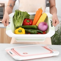 Bac de préparation BBQ pliable de grande taille, planche à découper, panier de barbecue multifonction, passoire, couvercle, bol en plastique portable, pique-nique, camping