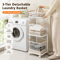 Panier à linge 3 niveaux en fer réutilisable, étagère de rangement pour vêtements sales, organisateur de salle de bain grande capacité, rangement mobile, expédition immédiate
