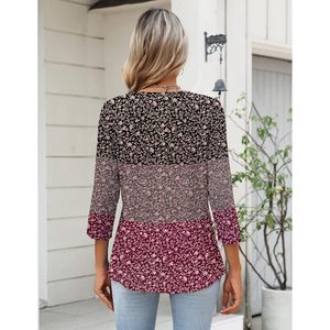 Womens Floral Print Blouse Three Quarter Sleeve V Neck Chiffon <b>Top</b> Casual Work Shirt Sheer <b>Layer</b> S 3XL - Product Image 5