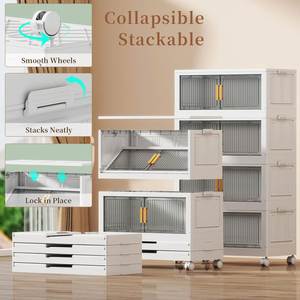 Easy Install PP Folding <b>Clothes</b> <b>Storage</b> Box Office Bedroom Transparent Foldable Double Door 5 Shelf Drawers <b>Storage</b> Cabinet - Product Image 4
