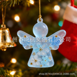 Adorno Colgante de Ángel Navideño de Resina Transparente con Flores para Decoración de Árboles - Product Image 1