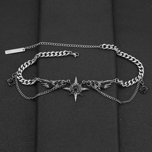 Collar con Colgante en Forma de Estrella con Decoración de Alas de Acero de Titanio, Diseño Retro Simple, Collares Unisex, Joyería de Moda - Product Image 3
