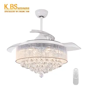 European Ventilador De Techo Invisible Decorative Crystal Fandelier Retractable Bldc Modern Chandelier Fan Ceiling Fan Light