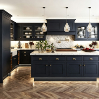 Ensembles complets de cuisine, îlot bleu romantique, laque écologique, meubles de cuisine design moderne, armoires de cuisine en bois sur mesure