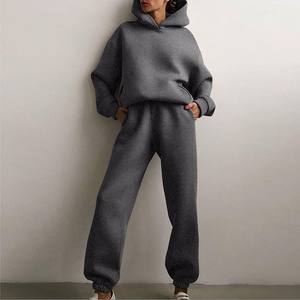 Haute qualité hiver 2 pièces en gros sweats unisexe sweats à capuche unis filles sweats à capuche et sweats femmes à capuche et pantalon <span class=keywords><strong>ensemble</strong></span> - Product Image 5