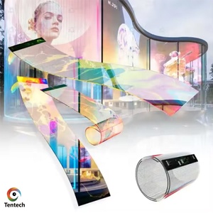 Tentech Fábrica Publicidad Videotron Señalización digital Cartelera Pared flexible Pantalla de vidrio transparente Pantalla de película <span class=keywords><strong>LED</strong></span> enrollable - Product Image 3
