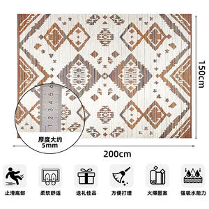 Alfombra bohemia rectangular antideslizante para sala de estar y comedor, lavable con agua, diseño estampado. - Product Image 4