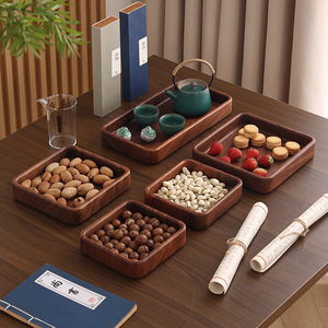 Japanese Style Walnut Wood Square <b>Tray</b> Solid Wood Dried Fruit Dish Household <b>Snack</b> <b>Tray</b> Creative Storage Serving <b>Trays</b> - Product Image 1