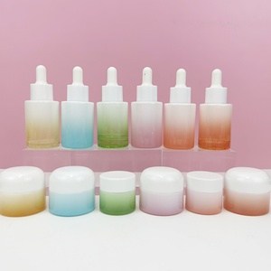 Juego de Envases de Vidrio Redondos con Degradado Verde de 30 ml, 50 ml y 100 ml, Tarro de Crema para Cosméticos y Cuidado de la Piel, Botella de Vidrio con Gotero y Tapas Planas Arqueadas - Product Image 1