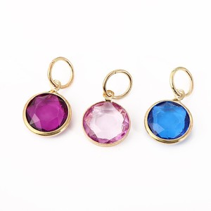 Gold Plated Copper Alloy Round Pendant Charms Bezel Setting 12 Colors Birthstone Jewelry Accessory For <b>Bracelet</b> Gift - Product Image 4
