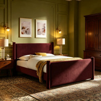 Lit plateforme capitonné de luxe en velours bordeaux à 4 poteaux, cadre de lit cylindrique rond, taille King Size, mobilier de chambre à coucher