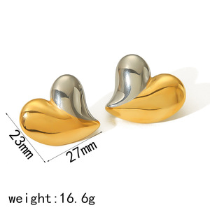 Pendientes con forma de corazón de acero inoxidable dorado para mujer, joyería de fiesta TE6668 - Product Image 4