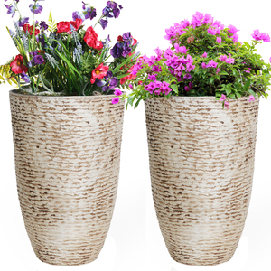 Lot de 2 grandes jardinières rondes en <span class=keywords><strong>plastique</strong></span> Finition en pierre Pots de fleurs Intérieur Décoratif Jardin Pot de fleurs en <span class=keywords><strong>plastique</strong></span> - Product Image 1