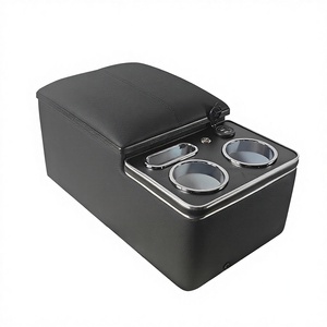 Large Capacity Car Back Seat <b>Console</b> Box ABS+Leather Interior Kits with Ambient Light Charging Capability <b>Black</b> & Beige Color - Product Image 4