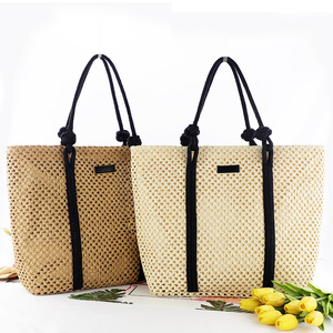 Women's Single Shoulder Straw <b>Bag</b> New Hollow Paper <b>Rope</b> Fashionable Buckle Large Capacity Woven Beach Crochet <b>Bag</b> Handmade - Product Image 1