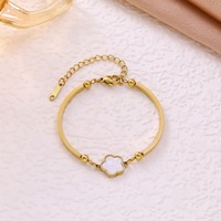 Pulsera de Acero Inoxidable con Dijes de Trébol de Cinco Hojas, Geométrica, Vintage, con Circonitas, Chapada en Oro, Resistente al Agua, para Mujer