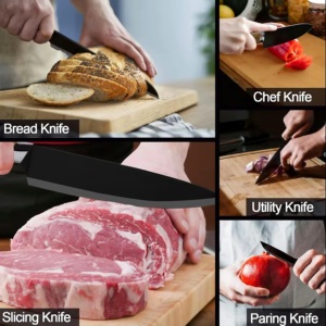Set di 7 coltelli da cucina in acciaio inossidabile, affilati, personalizzati, per chef, per affettare, per pane, multiuso, per sbucciare, con blocco in metallo - Product Image 4