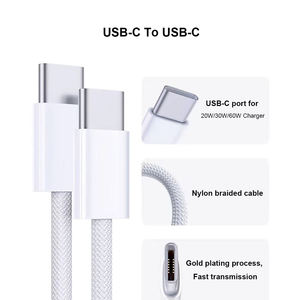 สายชาร์จเร็ว PD 60W USB C to USB C ความยาว 1 ม./2 ม. สายถักไนลอน สำหรับ MacBook/iPhone 17 16 15/<span class=keywords><strong>Samsung</strong></span> OEM/ODM ขายส่ง - Product Image 3
