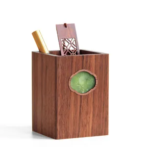 Portalápices de madera de nogal cuadrado para oficina y escuela, regalo de negocios personalizado