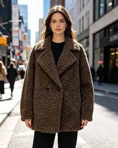 Abrigo Clásico de Mujer en Piel Sintética Marrón Rizada, Chaqueta Estilo Teddy Cálida y de Alta Densidad que No Suelta Pelo, Ropa de Invierno con Botones a Presión - Product Image 5