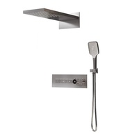 Ensemble de douche thermostatique en laiton massif chromé, avec jets de pluie doux, fixation murale, cartouche céramique, et amplification de la pression de l'eau