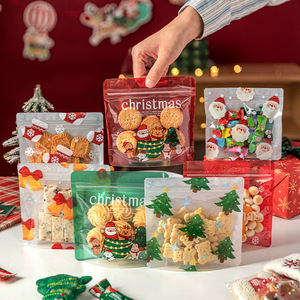 Sacs en plastique refermables pour Noël, pochettes givrées autoportantes pour friandises, emballages personnalisés pour biscuits et bonbons - Product Image 1