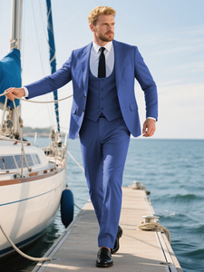 สูท2ชิ้นสำหรับผู้ชายสูท2ชิ้นสูทสีกรมท่ากระดุมสองแถว - Product Image 3