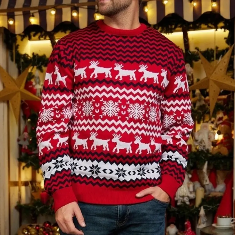 FNJIA 커스텀 남성용 자카드 크리스마스 스웨터 XL 사이즈 남여 공용 캐주얼 풀오버 겨울 만화 커플 그를 위해 니트 스웨터 그녀