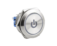 Interrupteur à bouton-poussoir momentané anti-vandalisme HABOO 30 mm, étanche IP65, éclairage annulaire planaire/symbole d'alimentation ou point lumineux LED