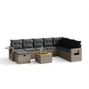 Conjunto de Sofás de Jardín Grises de Ratán, Muebles de Exterior para 6 Personas, Resistentes a la Intemperie, Diseño Contemporáneo - Product Image 1