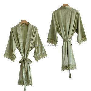 Bata de Novia con Encaje de Alta Calidad de Fábrica, Kimono de Satén para Mujer, Elegante Bata de Seda de Lujo con Cuello en V para Damas de Honor, Fiesta de Boda, Mañana - Product Image 3