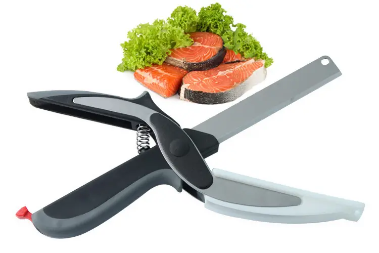 Coltello a forbice intelligente per tritatutto 2-in-1 con tagliere incorporato per tagliare carne di frutta e verdura