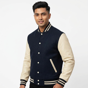 Autumn <b>Red</b> Black Casual Leather Sleeves Wool Unisex University Baseball Varsity Men <b>Jackets</b> - Product Image 1