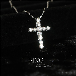Collier pendentif croix en argent massif avec pavé de pierres, en argent sterling, pour usage quotidien, cadeau, bijoux - Product Image 1