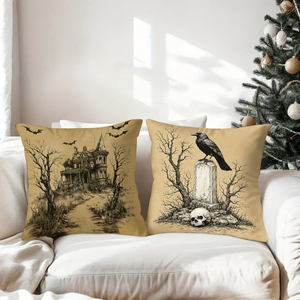 Cojines Decorativos de Halloween con Diseño Gótico de Esqueleto y Bruja, con Motivos de <span class=keywords><strong>Casa</strong></span> Encantada y Cuervos - Product Image 3
