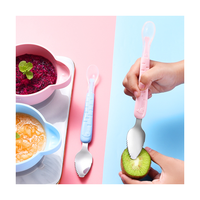 Tiktok cuillère à fruits 2 en 1 en Silicone à pointe souple en acier inoxydable à Double tête pour bébé