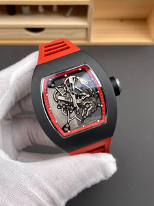 Montre mécanique automatique pour homme de luxe haut de gamme en céramique noire et rouge en forme de bar à vin 055 Tourbillon étanche - Product Image 2