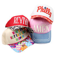 Gorra de Béisbol Personalizada con Diseño Floral a Cuadros, Dos Tonos, Visera con Parches, Estructurada, de Algodón, 5 Paneles