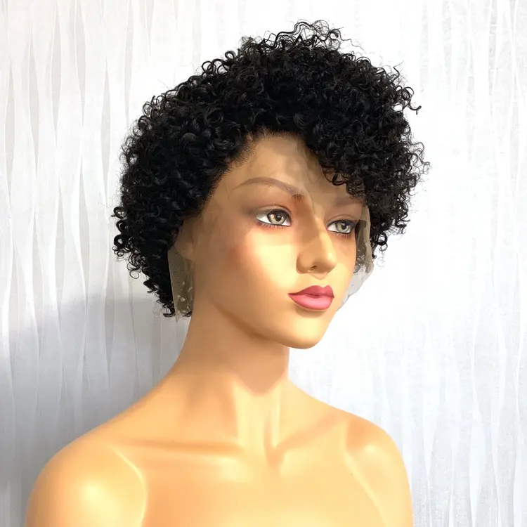 Highknight-Peluca de cabello humano indio con corte Pixie Natural, pelo Pixie corto con encaje frontal, 13x4