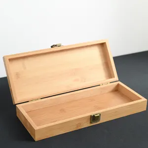 Ultra-low price Stationery Brush scissors storage bamboo flip lid wooden storage box with lock