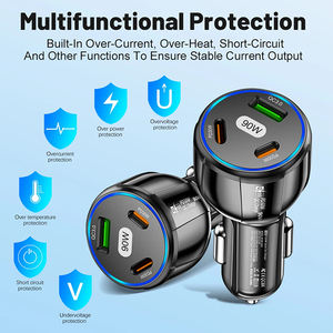 Автомобильное зарядное устройство 90 Вт с <span class=keywords><strong>3</strong></span> портами (двойной PD 30 Вт, QC3.0 USB Type-C) с LED-дисплеем, защитой OTP/OVP, из огнестойкого материала, для телефонов и наушников - Product Image 3