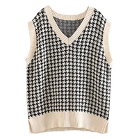 Gilet en tricot pour femme, col en V, sans manches, pull-over doux et chaud, style décontracté preppy, logo personnalisé