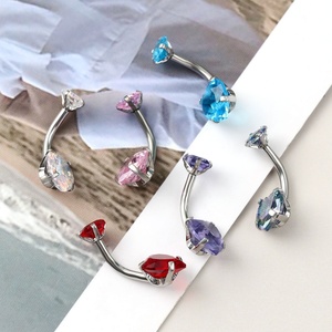 Gaby Basic 316L Stainless Steel Four-Pronged Belly <b>Ring</b> with Cubic Zirconia Navel <b>Ring</b> Body Jewelry for Weddings Certified ASTM - Product Image 4