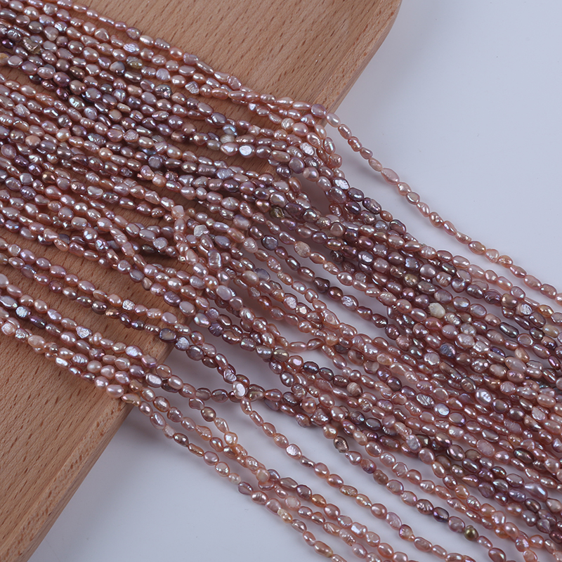 Wholesale 3-4mm Natural White pink Purple Color Baroque Freshwater Pearl Strand