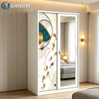 Armoire de chambre à coucher Kd Home économique, design personnalisé, avec miroir, en métal imprimé, 2 portes coulissantes en acier