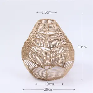 SZ950 Boho Rattan Papier-Lampenschutz Laterne Lichtlampe Anhänger Segellampe Ersatz Schatten einfarbiger Rahmen Korb-Lampenschatten