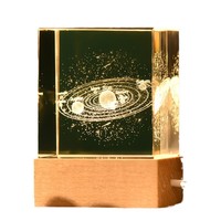 Boule de cristal blanche de la galaxie du système solaire créative, décoration de la maison, cube, gravure laser 3D, lumière nocturne lumineuse, cadeau, boîte en papier