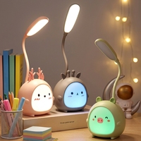Lampe de bureau LED électrique USB rechargeable en ABS, motif animal mignon, lumière chaude et froide (3000K-6000K) à CRI élevé, intensité réglable, pour dortoir